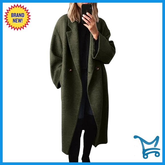 Classic Wool Trench Coat Double Breasted Notch Lapel Elegant Winter Overcoat